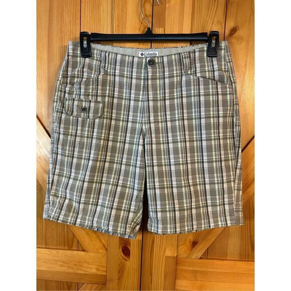 Columbia Shorts Green Plaid Front Pockets Athletic Hiking WOMENS SIZE 10 (8084) - Picture 1 of 6
